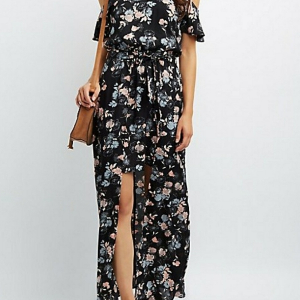 Navy Blue Floral Romper With Overlay